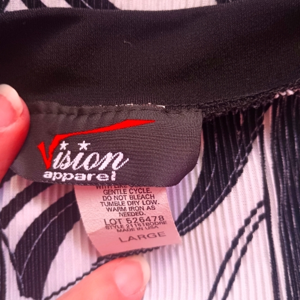 y2k Era Vision Apparel Ladies Black & White Stretch V-neck Blouse (Size Large) - Picture 7 of 7